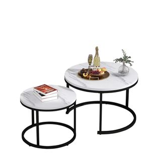 Table Basse Ronde Gigogne, Lot De 2, Tables D'appoint Empilables, Design Moderne Pour Salon