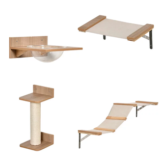 Set D'escalade Chats 4 Pièces Brun : Hamac Acrylique30 Cm, Hamac Polyester, Arbre à Griffer