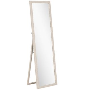 Miroir 160x50 Cm Blanc, Cadre Effet Pierre Texturée Et Pied Pliant, Verre Trempé 4 Mm