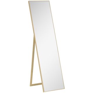 Miroir Sur Pied 148x38 Cm En Verre Haute Résolution, Cadre Mdf Bois Clair Effet 3d