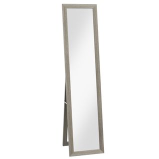 Miroir Pleine Longueur 28x148 Cm Sur Pied Et Suspendable, Cadre Mdf Effet Bois Gris
