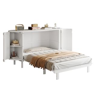 Lit rabattable 140x200 Cm Avec Structure Murale Style Armoire Blanc