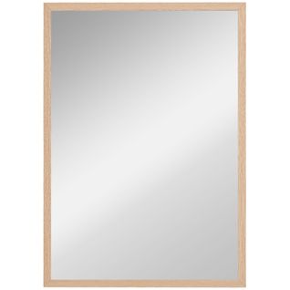 Miroir Mural 50 X 70 Cm Cadre Mdf Bois Naturel, 4 Crochets Inclus, Style Contemporain