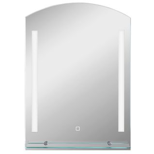 Miroir 50 X 70 Cm LED 3 Niveaux, Tablette Verre Trempé, Cadre Aluminium Argent Design