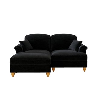 Canapé Modulable En Chenille Noire 2 Places, Jupe Amovible Et Pouf Mobile, Style Mi‑siècle