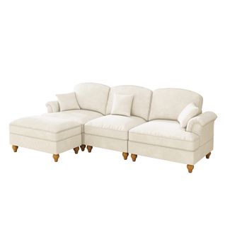 Canapé D'appoint Modulable 3 Places En Chenille Blanche, Jupes Amovibles, Piétement Fuselé