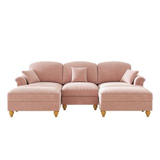 Canapé Modulable En Chenille Rose, 4 Modules, Jupes Amovibles, Deux Styles, Assise Large