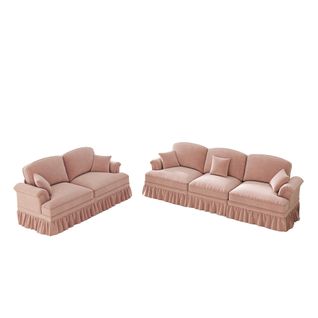 Canapé Modulable 3 Modules En Chenille Rose, Jupe Amovible Pour Deux Styles Et Pieds Fuseau