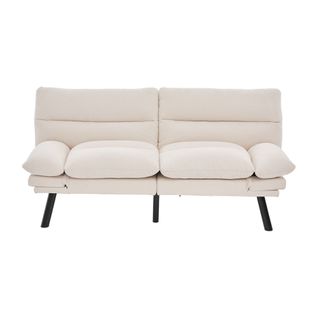 Canapé-lit D'appoint 165x90 Cm En Chenille Beige, Dossier Et Accoudoirs Réglables, Pieds Métal