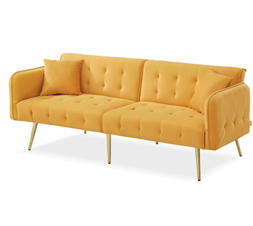 Canapé Convertible 215x81,5 Cm En Velours Jaune