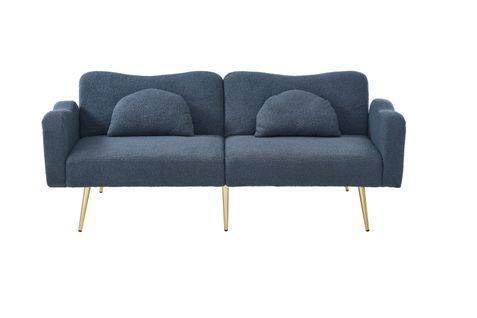 Canapé-lit 155x85,5 Cm En Tissu Bleu-gris, Design Nuage, Dossier 3 Positions Et 6 Pieds Dorés