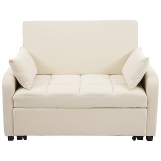 Canapé Convertible 180x110 Cm Transformable En Assise, Tissu Coton-lin Beige