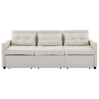 Canapé Convertible 200x87x84,5 Cm 3 Places En Tissu Beige