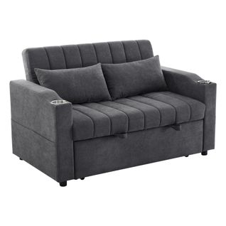 Canapé Convertible 2 Places 136×162×84 Cm Coton‑lin Gris