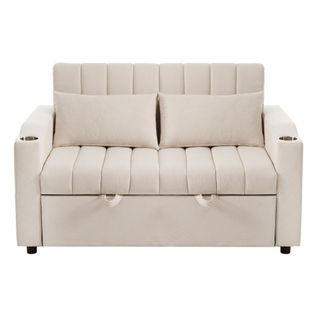 Canapé Convertible 136x162x84 Cm Multifonction En Coton-lin Beige