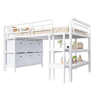 Lit Mezzanine 90x200 Cm Avec Structure En Métal Avec Rangement