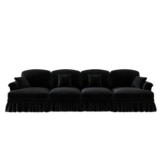 Canapé Modulable 4 Places En Chenille Noire, Jupes Amovibles Et Design Mid-century Élégant