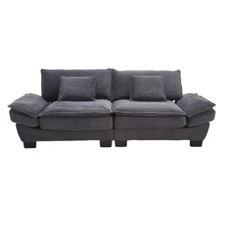Canapé Adulte 224x81x81 Cm En Velours Gris Foncé, Assise Ultra-profonde, Avec 2 Coussins