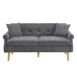 Canapé 2 Places 162×74×77 Cm En Chenille Gris, Assise 15 Cm, Pieds Massifs 20 Cm