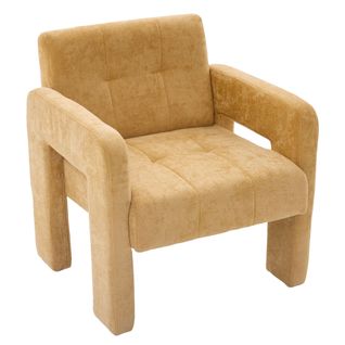 Fauteuil En Chenille Jaune Moutarde 67,5x69x74,5 Cm — Assise 43 Cm, Design Minimaliste Nordique