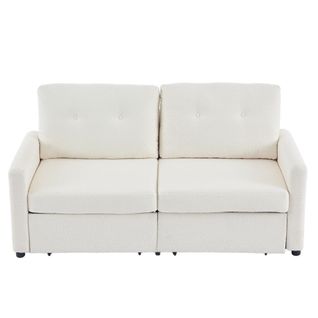 Canapé 2 Places En Microfibre Structurée Avec 2 Tiroirs De Rangement, Ivoire