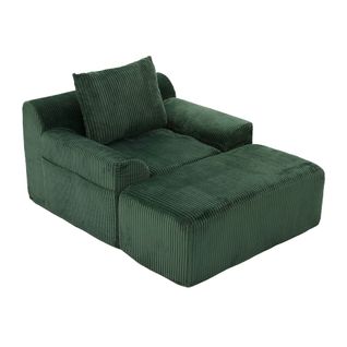 Fauteuil 147x110x67 Cm En Corduroy Émeraude, Fauteuil Surdimensionné Minimaliste à Repose-pieds