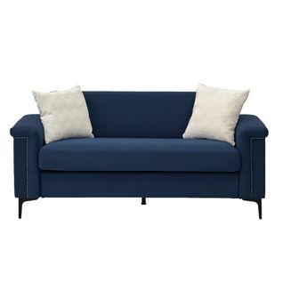 Canapé 2 Places 172x73,5 Cm Tissu Bleu Scandinave, Rembourrage Haute Densité, Pieds Métal