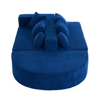 Canapé D'appoint Modulable En Mousse Intégrale, Revêtement Chenille Bleu, Dépliable, 3 Colis
