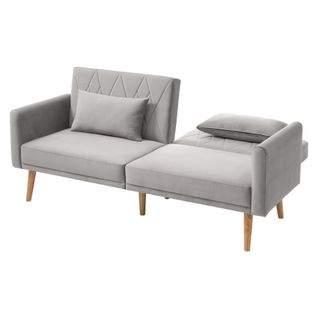 Canapé Adulte 180x75x82 Cm En Velours Gris, Dossier 3 Positions Indépendant, 2 Places