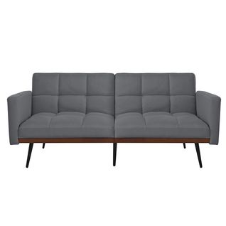 Canapé 146 Cm En Lin Gris, Dossier Réglable 5 Positions, Accoudoirs Fixes Et Pieds Métal Design