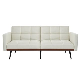 Canapé 146 Cm En Lin Beige, Convertible 5 Positions Jusqu'à 180°, Style Mid-century Avec Pieds Métal