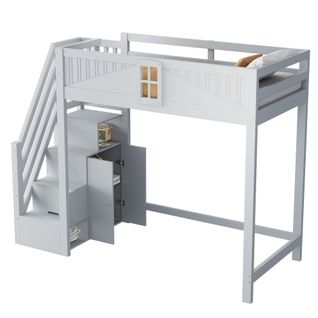 Lit Mezzanine 90x200 Cm Avec Structure En Bois Gris