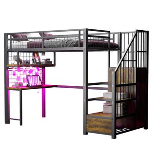 Lit Mezzanine 90x200 Cm Avec Structure En Métal Noir