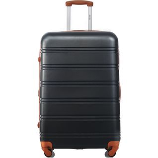 Valise Rigide 65x44,5x27,5 Cm Abs Noir/brun, 4 Roulettes 360° Et Poignée Télescopique