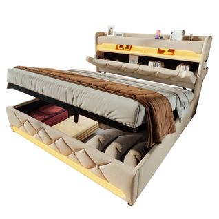 Lit Coffre 180x200 Cm Avec Tête De Lit De Rangement Et Éclairage LED