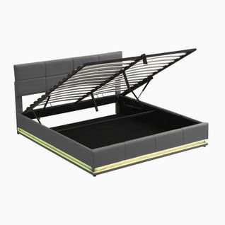 Lit Rembourré 180x200 Cm Avec Coffre De Rangement Et LED Intégrées