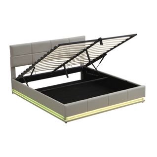 Lit Rembourré 180x200 Cm Avec Coffre De Rangement Et Éclairage LED