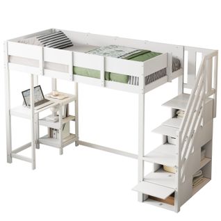 Lit Mezzanine 90x200 Cm Avec Structure En Pin Massif Et Étagère Intégrée