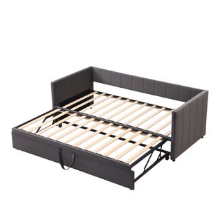 Lit Structure Gigogne 90x200 Cm Avec  Mdf Tissu Velours Gris