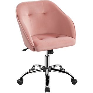 Chaise De Bureau En Velours Avec Roulettes Et Hauteur D'assise Réglable, Rose