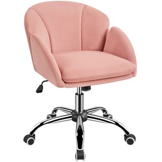 Chaise Bureau Design Fleur En Similicuir Réglable En Hauteur Avec Dossier Arrondi  Rose