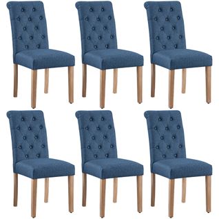 Lot De 6 Chaise De Salle à Manger Avec Revêtement En Tissu Et Pieds En Bois, Bleu