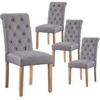 Lot De 4 Chaise De Salle à Manger Avec Revêtement En Tissu Et Pieds En Bois, Gris Foncé