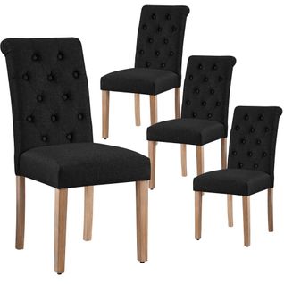 Lot De 4 Chaise De Salle à Manger Avec Revêtement En Tissu Et Pieds En Bois, Noir