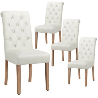 Lot De 4 Chaise De Salle à Manger Avec Revêtement En Tissu Et Pieds En Bois, Beige