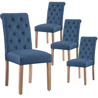 Lot De 4 Chaise De Salle à Manger Avec Revêtement En Tissu Et Pieds En Bois, Bleu