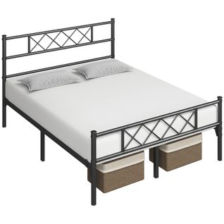 Cadre De Lit Double Lit En Métal Pour Adultes 140x200 Cm Noir