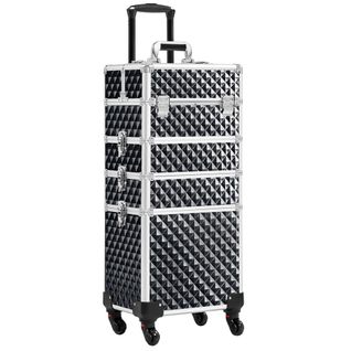 Grande Valise Maquillage 4 En 1 Avec Roulettes Et Poignée Télescopique, Noir Scintillant