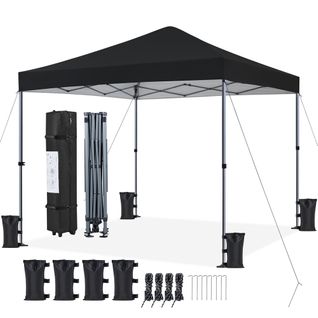 Tonnelle De Jardin 3×3m Tente De Camping Pliable Avec Sac De Transport Et Sable Et Chevilles Noir