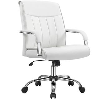 Chaise De Bureau En Similicuir Fauteuil De Bureau à Roulettes Inclinable Blanc